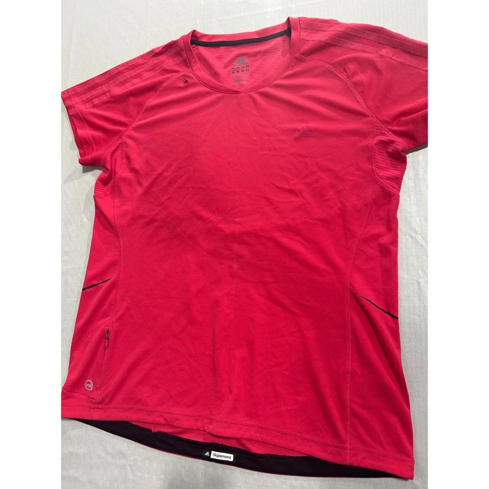 Adidas Supernova Running Shirt Mens XL Red Pink Short Sleeve Athletic Tee Zipper